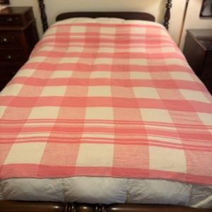 Vintage 1930s Twin blanket pink & white plaid summer cotton flannel